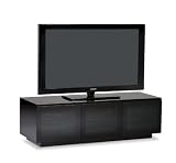 BDI Mirage 8227-2, Triple Wide Enclosed Cabinet ( Satin Black with Black Glass Top)