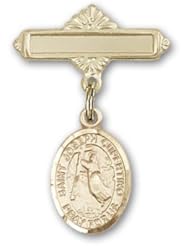 14K Gold Baby Badge with St. Joseph of Cupertino Charm and Polished Badge Pin