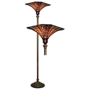Warehouse of Tiffany 113+BB75B Large Tiffany-style Golden Amber Torchiere Red