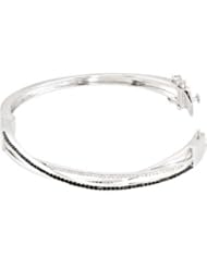 Sterling Silver Genuine Black Spinel and Diamond Bangle Bracelet: 1/3 CT TW