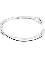 Sterling Silver Genuine Black Spinel & Diamond Bangle Bracelet by US Gems