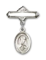 Sterling Silver Baby Badge with St. Sarah Charm and Polished Badge Pin