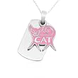 Pink Cat and Dogtag Design with Paws Pewter Pendant 15" Chain Necklace with 2" Extension