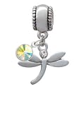 Small Silver Dragonfly with Swarovski Crystal European Charm Bead Hanger with...