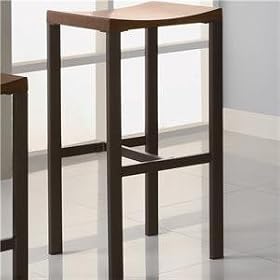 Click here to buy Set of 2 29H Bar Stools in Light Oak Finish Metal Frame by Coaster.
