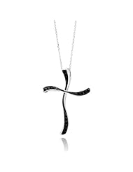 Nickel Free Silver Necklaces Black Cubic Zirconia Stones Cross Sterling Silver Necklace Length: 53.7Mm Width: 31.7Mm Adjustable 16-18 Inches Chain Included