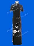 Silk velvet flower embroidery long dress
