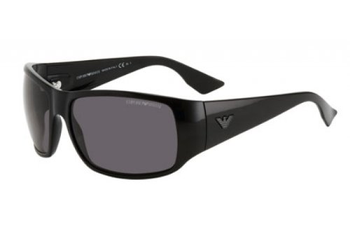 Emporio Armani Men’s 9666 Shiny Black Frame/Grey Lens Plastic Sunglasses