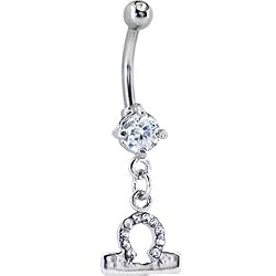 Cubic Zirconia Zodiac Libra Dangle Belly Ring