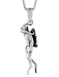 Sterling Silver Scuba Diver Pendant, 1 1/8 inch tall