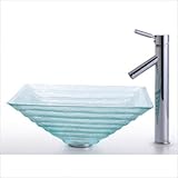 IMAGE OF Square Clear Alexandrite Glass Sink and Sheven Faucet Faucet Finish: Satin Nickel