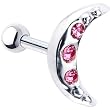 Silver 925 Rose Cubic Zirconia Crescent Cartilage Earring