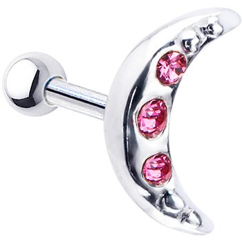 Silver 925 Rose Cubic Zirconia Crescent Cartilage Earring