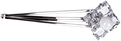 Silver-Tone Clear Cubic Zircon Cream Simulated Pearl Square Shape Flower Hair Clips Hair Accessories