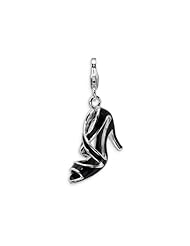 Amore LaVita (tm) Sterling Silver 3-D Enameled Black High Heel w/Lobster Clasp Charm for Charm Bracelet