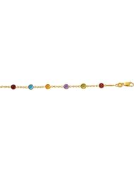 10" 14K Yellow Gold 1.1mm (0.04") Cable Chain Link Anklet w/ Alternate Round Faceted 5 Color Stone w/ Lobster Clasp