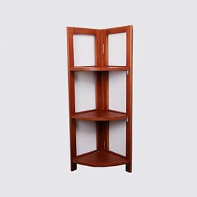 Light Cherry Wood 3-Tier Folding Corner Bookshelf Bookcase