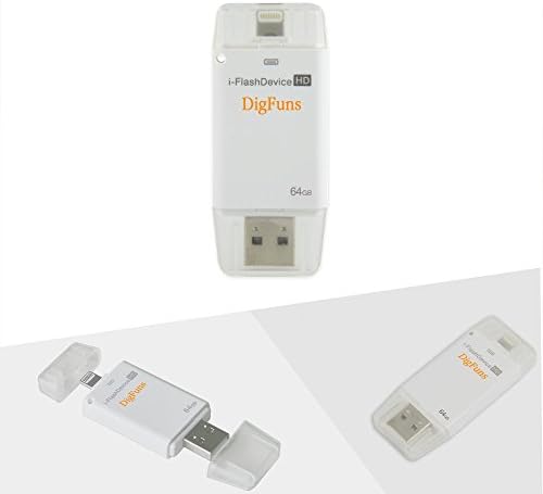 DigfunsTM DR1-B64 I-Flash Drive iPhone Card Reader with Dual USB Ports Compatible for iPhone 5/5S/iPhone 6/6S/Plus/iPad mini/iPad air/Mac/iPod - 64GB Space Memory Built-in