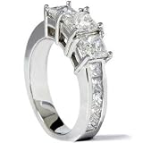 2.00ct Princess Cut Three Stone Diamond Past Present Future Anniversary 14k White Gold Engagement Ring Color (H/i) Clarity (I1) Size 6.5 Resizable