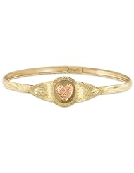 Children / Teen 14K Yellow Gold Flexible Bangle with a Rose Gold Heart 12.5mm Wide