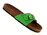 WOMENS FAUX LEATHER FOOTBED LADIES SANDALS BUCKLE FLIP FLOPS GIRLS CORK GREEN LADIES SHOES SIZE 4