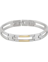 Stainless Steel Link Bracelet with 14KT Yellow Accents 08.50 Inch olished B528k