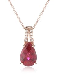 Pink Gold-Plated Sterling Silver, Created Sapphire, and Created Ruby Pendant Necklace, 18"