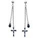 Sterling Silver and Sapphire CZ Cross Dangle Pierced Earrings