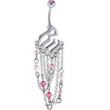 ROCAWEAR Pink Austrian Crystal PEARL DROP Steel Belly Ring