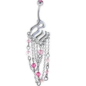 ROCAWEAR Pink Austrian Crystal PEARL DROP Steel Belly Ring by 