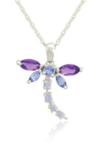 Sterling Silver Dragonfly Multi-Gemstone Pendant, 18