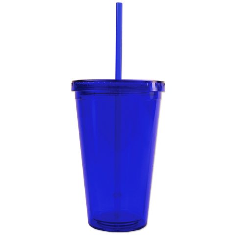 BPA-Free 16 Ounces Acrylic Tumbler with Straw, Double Wall, Dark Blue