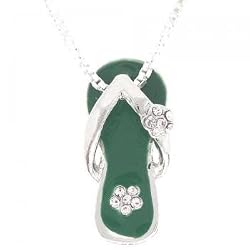 Green Enamel Pendant Necklace in 925 Sterling Silver Flower Sandal - 16 Inch