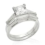 CZ Wedding Rings - Sterling Silver Princess Cut CZ Wedding Set