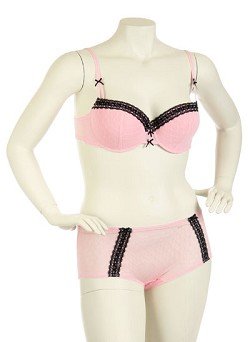 Full Figure Lace Zig Zag Demi-Cup Bra + Panty Set