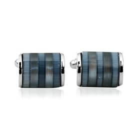 Elegant Grey Enamel Catseye Cufflinks Framed in Silver with Presentation Box
