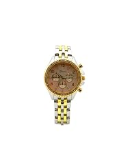 Two Tone (Silver & Gold) Rhinestone-Accented Bracelet Geneva Oversized Womens Boyfriend Style Quartz Watch, Model 722