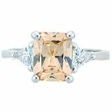 Sterling Silver Three Stone Champagne and Simulated Diamond CZ Ring