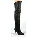 4 Inch Cute Pull On Thigh Boot With Elasticated Gusset Black Leather High Heel Boot