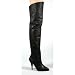 4 Inch Cute Pull On Thigh Boot With Elasticated Gusset Black Leather High Heel Boot