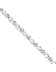 Sterling Silver Rhodium Plated Diamond Heart Link Bracelet