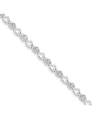 Sterling Silver Rhodium Plated Diamond Heart Link Bracelet