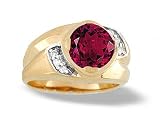 14K Yellow Gold Round Created Ruby and Diamond Men's Ring