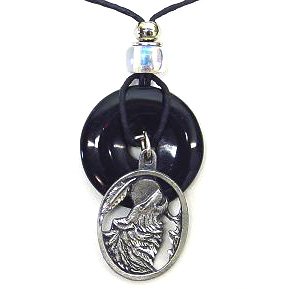 Click here to buy Onyx and Diamond Cut Pewter Necklace - Wolf - Onyx and Diamond Cut Pewter Necklace.