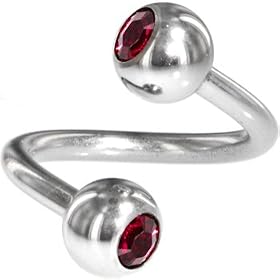 Swarovski Ruby DOUBLE GEM Spiral Twister Belly Ring by Crystal Steel Belly Rings