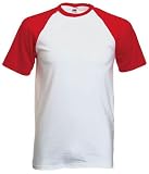 Fruit of the Loom short sleeve baseball t-shirt Red and white XXL (47 - 49 inch chest)