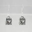 Little Square Dangling Heart Earrings in Sterling Silver with Stars and Moons, #9227