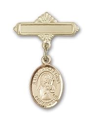 Gold Filled Baby Badge with St. Apollonia Charm and Polished Badge Pin
