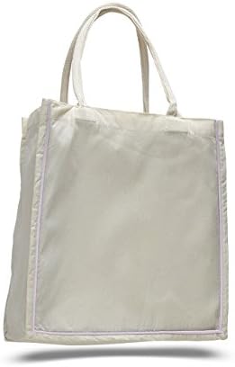 1 Dozen (Pack of 12) - Cotton Canvas Facny Shopper with Color Stripe (Natural/Light Pink)