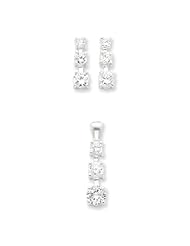 Sterling Silver 3 Stone CZ Earring & Pendant Set. Metal Wt- 4.8g